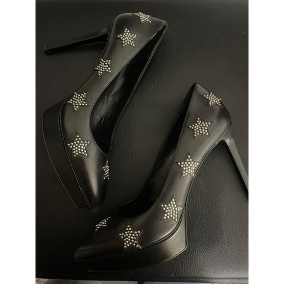 Saint Laurent Paris 38 / 8 Heels Black Leather Star Studded Pumps Stilletos - Picture 7 of 8